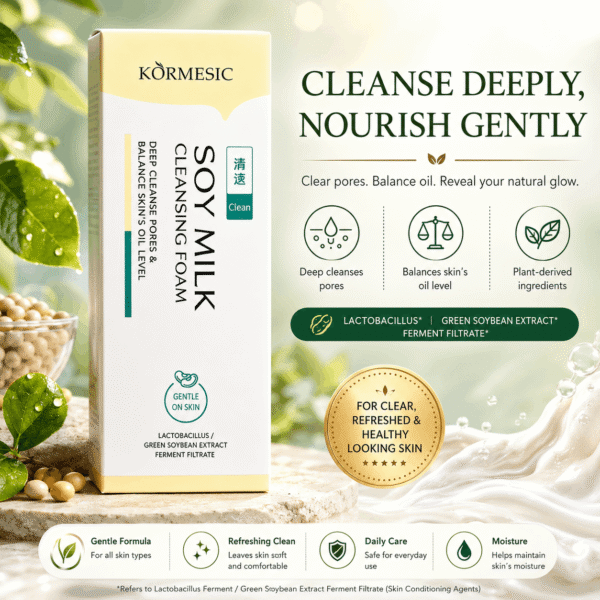 kormesic_cleanser (3) KORMESIC Soy Milk Cleansing Foam – Deep Clean Face Wash for Oil Control, Hydrating & Gentle Daily Skincare